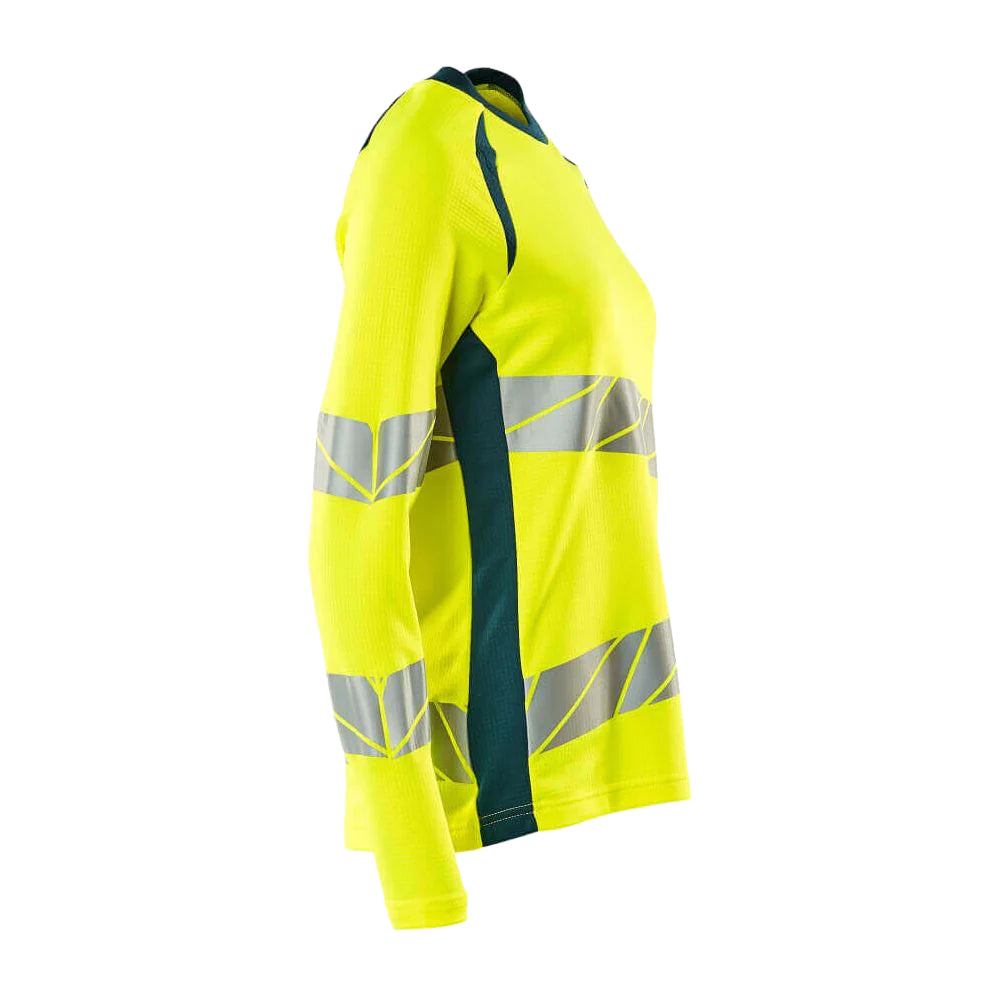 Hi Vis Yellow-Petroleum Blue - Back - Mascot Womens-Ladies Accelerate Safe Hi-Vis Long-Sleeved T-Shirt
