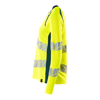 Hi Vis Yellow-Petroleum Blue - Side - Mascot Womens-Ladies Accelerate Safe Hi-Vis Long-Sleeved T-Shirt