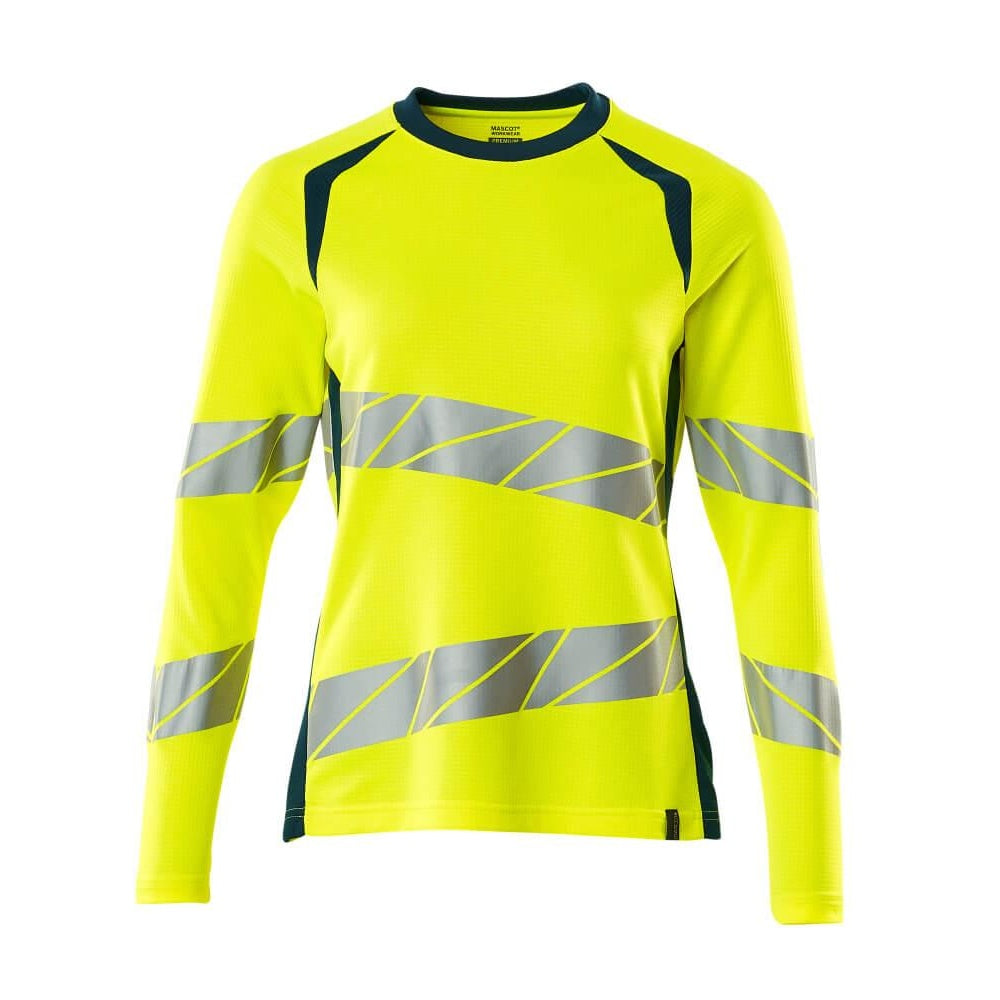 Hi Vis Yellow-Dark Petroleum - Front - Mascot Womens-Ladies Accelerate Safe Hi-Vis Long-Sleeved T-Shirt
