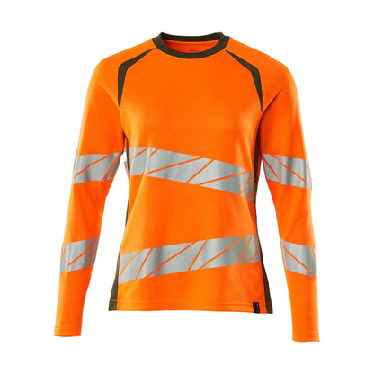 Hi Vis Orange-Moss Green - Front - Mascot Womens-Ladies Accelerate Safe Hi-Vis Long-Sleeved T-Shirt