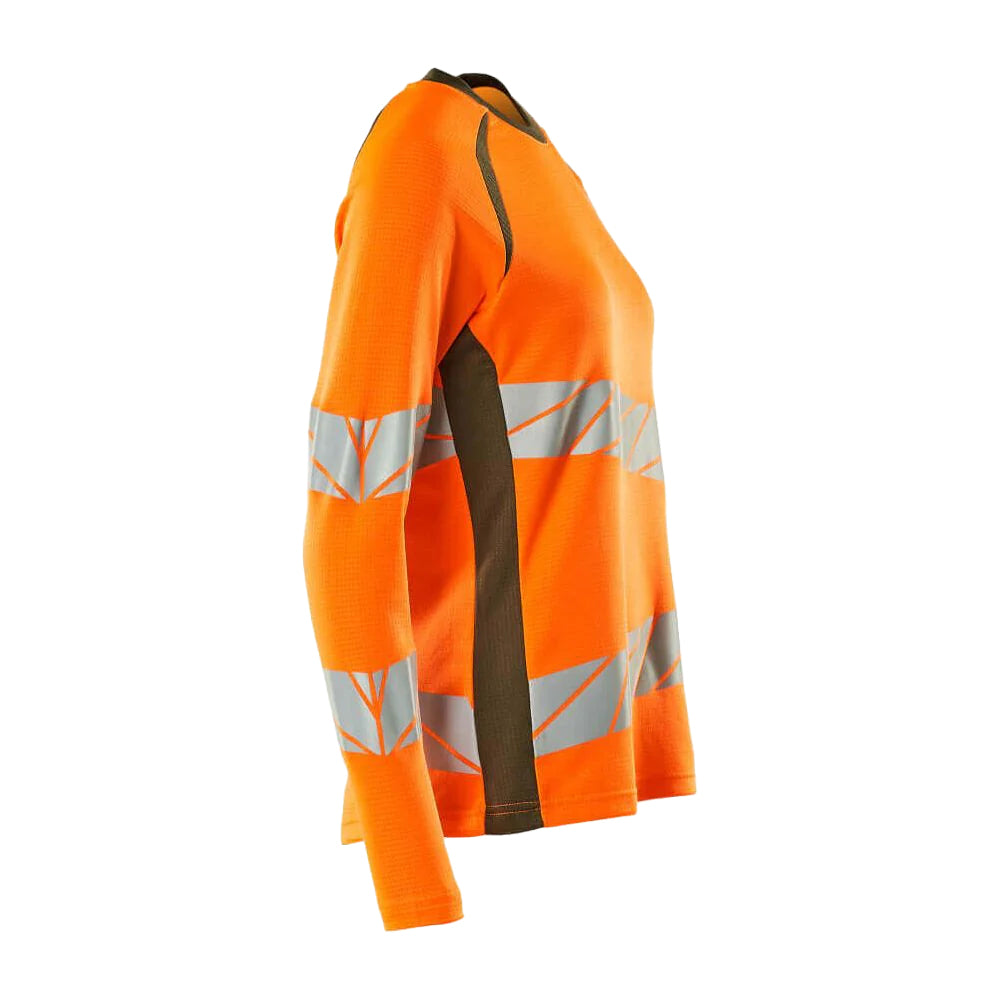 Hi Vis Orange-Moss Green - Back - Mascot Womens-Ladies Accelerate Safe Hi-Vis Long-Sleeved T-Shirt