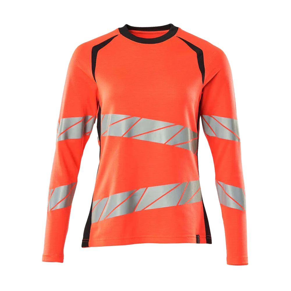 Hi Vis Red-Dark Navy - Front - Mascot Womens-Ladies Accelerate Safe Hi-Vis Long-Sleeved T-Shirt