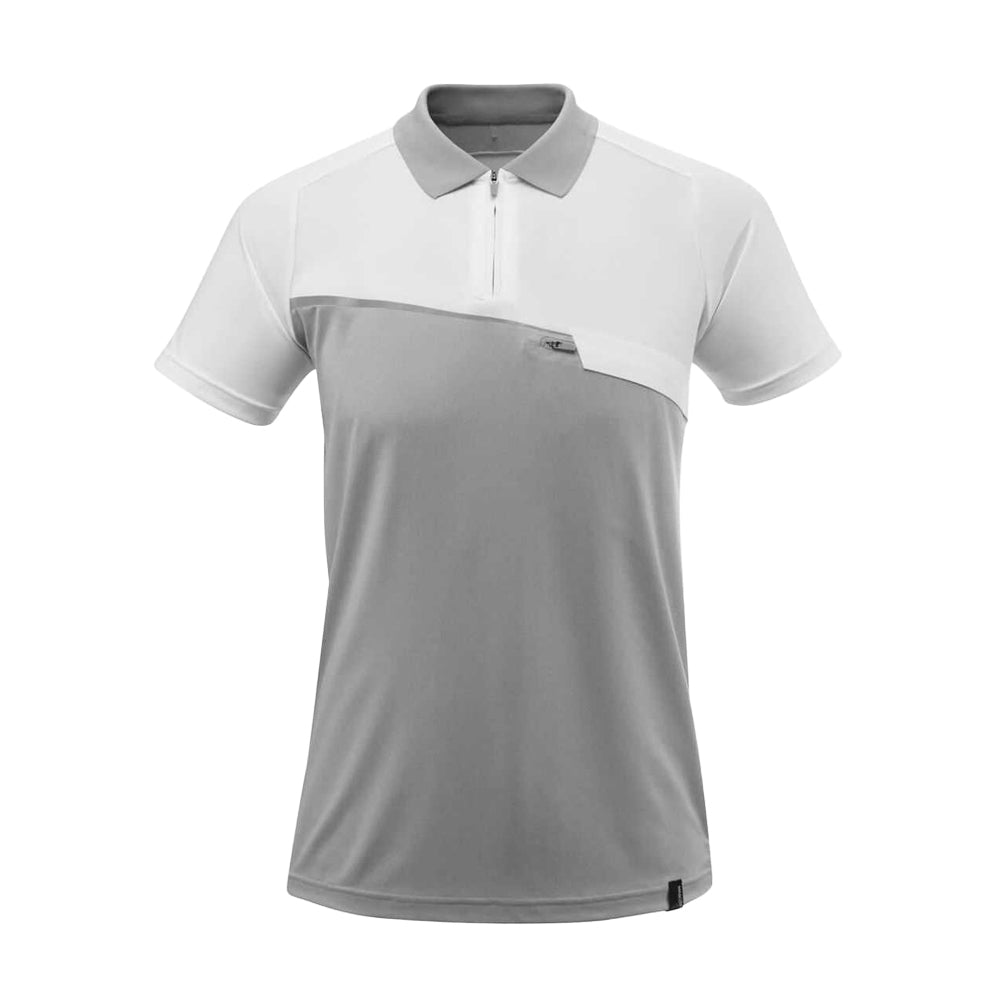 Grey-White - Front - Mascot Mens Advanced Chest Pocket Polo Shirt