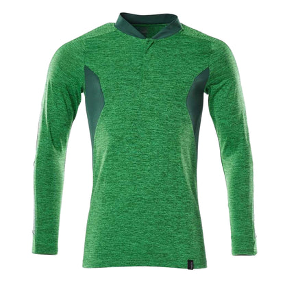 Grass Green-Green - Front - Mascot Mens Accelerate Flecked Coolmax Long-Sleeved Polo Shirt