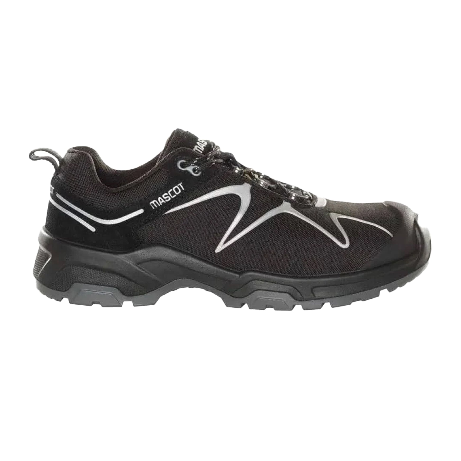 Black-Silver - Side - Mascot Unisex Adult Footwear Flex Lace Up Safety Shoes