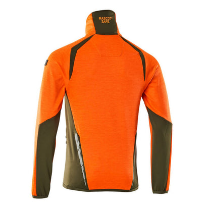 Hi Vis Orange-Moss Green - Back - Mascot Mens Accelerate Safe Fleece Jacket