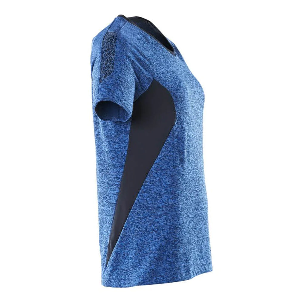 Azure Blue-Dark Navy - Side - Mascot Womens-Ladies Accelerate Coolmax V Neck T-Shirt