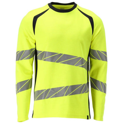 Hi Vis Yellow-Dark Navy - Front - Mascot Mens Accelerate Multisafe Hi-Vis Long-Sleeved T-Shirt