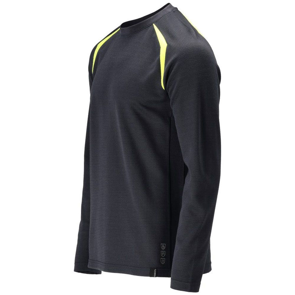 Dark Navy-Hi Vis Yellow - Side - Mascot Mens Accelerate Multisafe Long-Sleeved T-Shirt