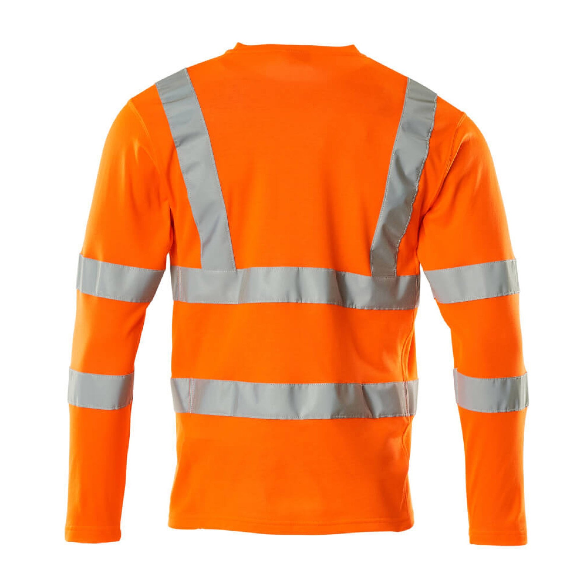 Hi Vis Orange - Back - Mascot Mens Safe Classic V Neck Long-Sleeved Safety T-Shirt