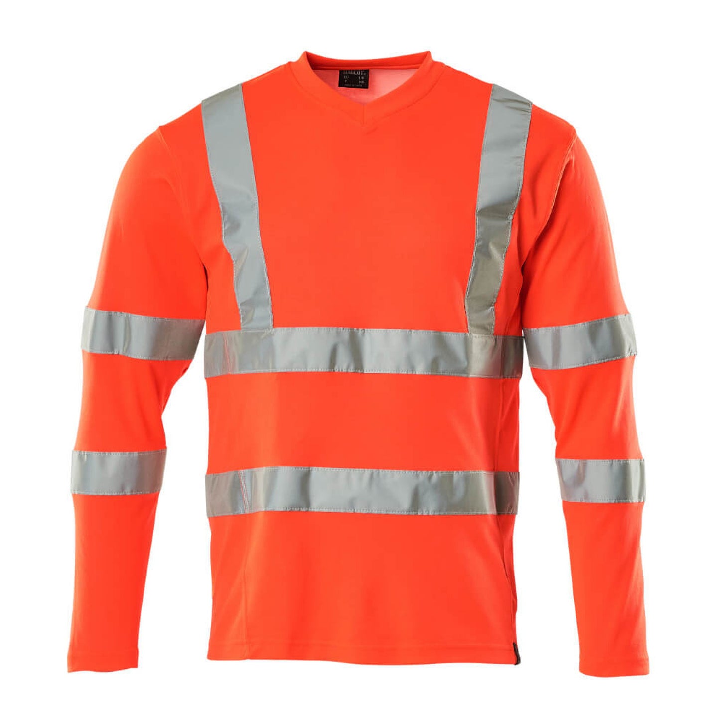 Hi Vis Red - Front - Mascot Mens Safe Classic V Neck Long-Sleeved Safety T-Shirt