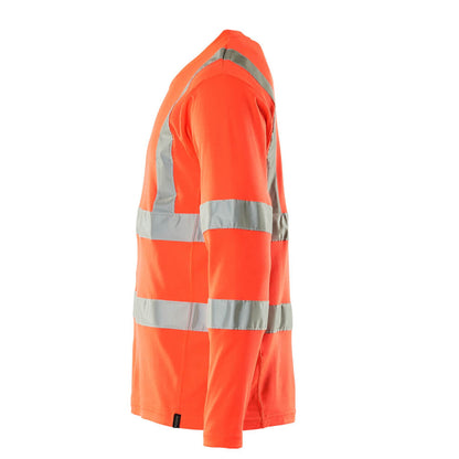 Hi Vis Red - Side - Mascot Mens Safe Classic V Neck Long-Sleeved Safety T-Shirt