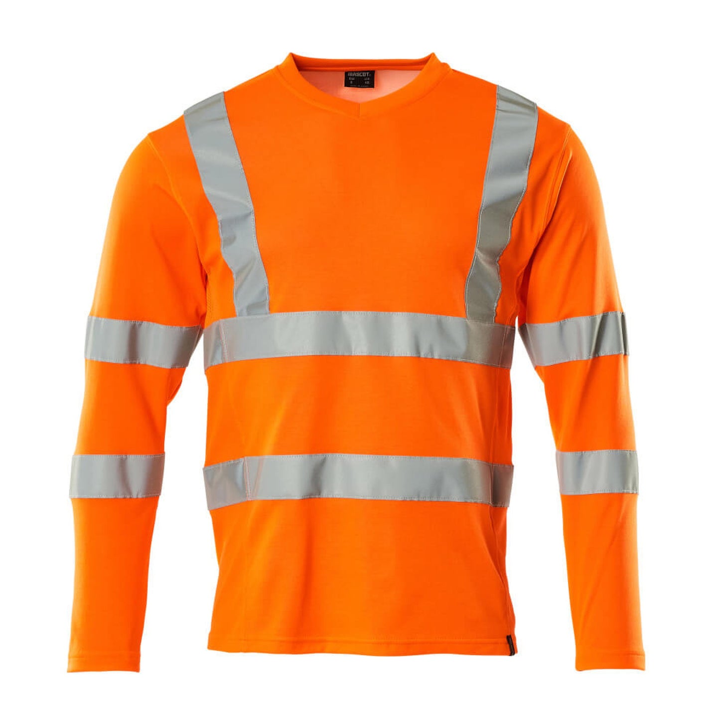 Hi Vis Orange - Front - Mascot Mens Safe Classic V Neck Long-Sleeved Safety T-Shirt