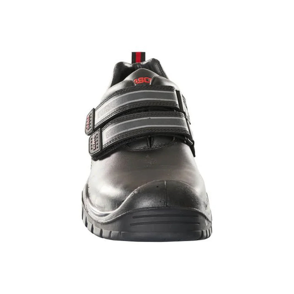 Black - Side - Mascot Mens Footwear Industry Leather Hook and Loop Safety Shoes