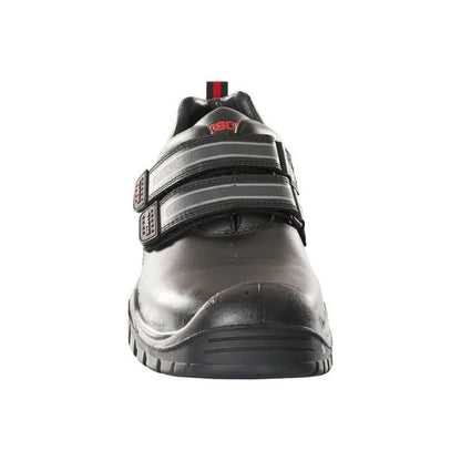 Black - Side - Mascot Mens Footwear Industry Leather Hook and Loop Safety Shoes