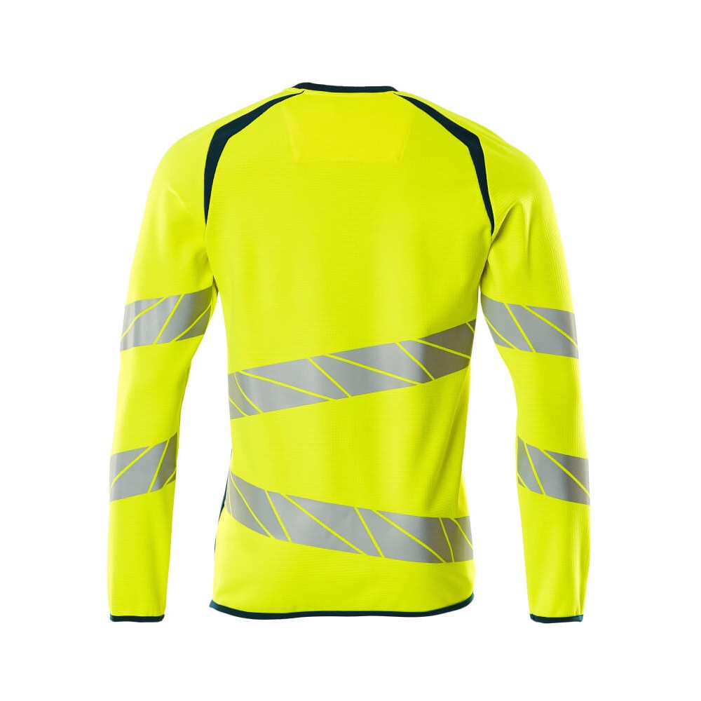 Hi Vis Yellow-Dark Petroleum - Back - Mascot Mens Accelerate Safe Premium Two Tone Sweatshirt