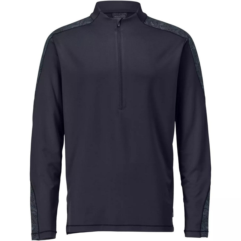 Dark Navy - Front - Mascot Mens Customised Half Zip Long-Sleeved T-Shirt