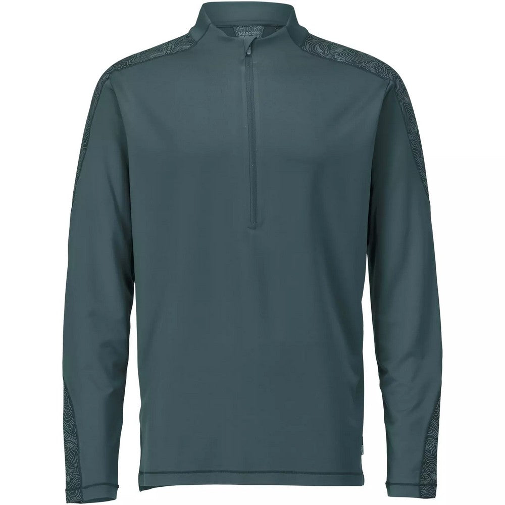 Forest Green - Front - Mascot Mens Customised Half Zip Long-Sleeved T-Shirt