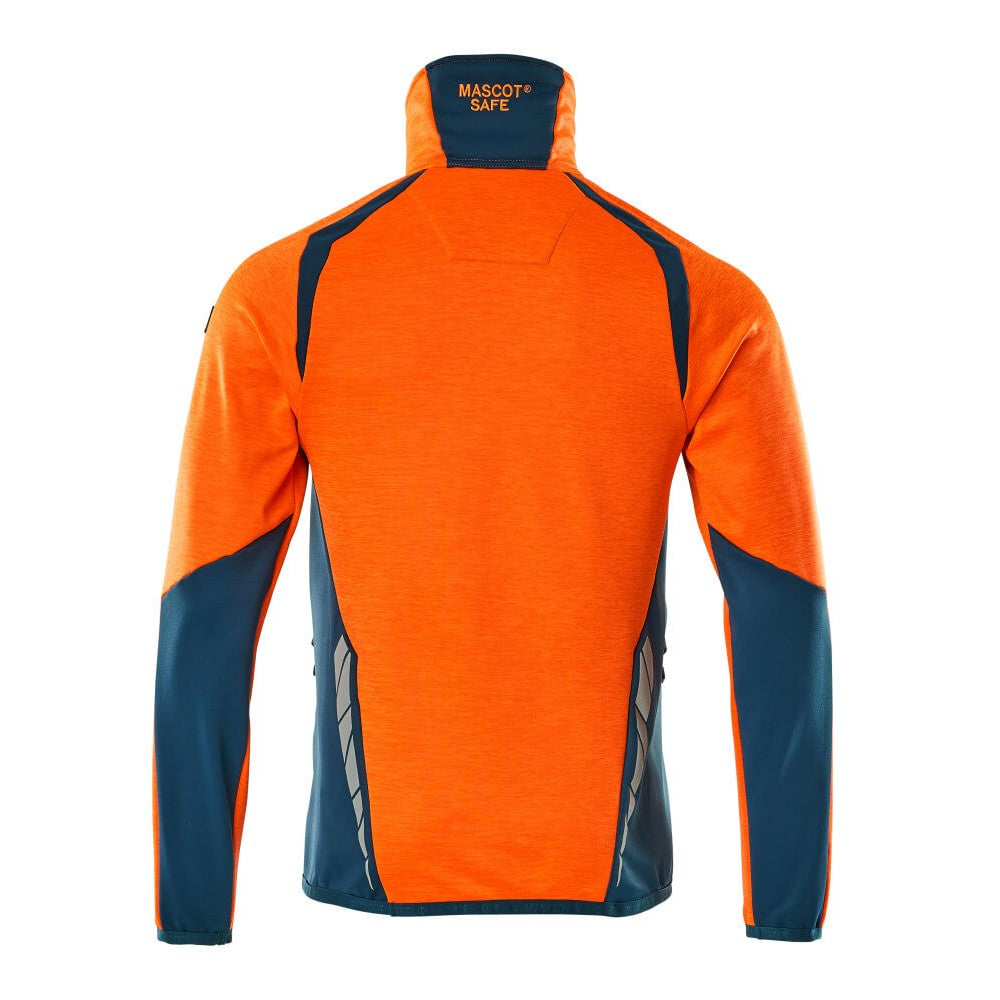 Hi Vis Orange-Dark Petroleum - Back - Mascot Mens Accelerate Safe Fleece Half Zip Jumper