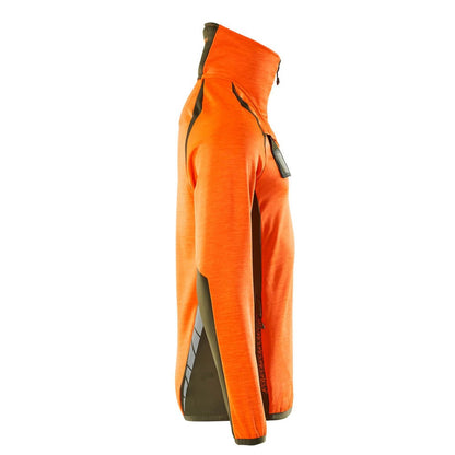 Hi Vis Orange-Moss Green - Side - Mascot Mens Accelerate Safe Fleece Half Zip Jumper