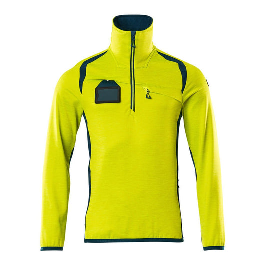 Hi Vis Yellow-Dark Petroleum - Front - Mascot Mens Accelerate Safe Fleece Half Zip Jumper