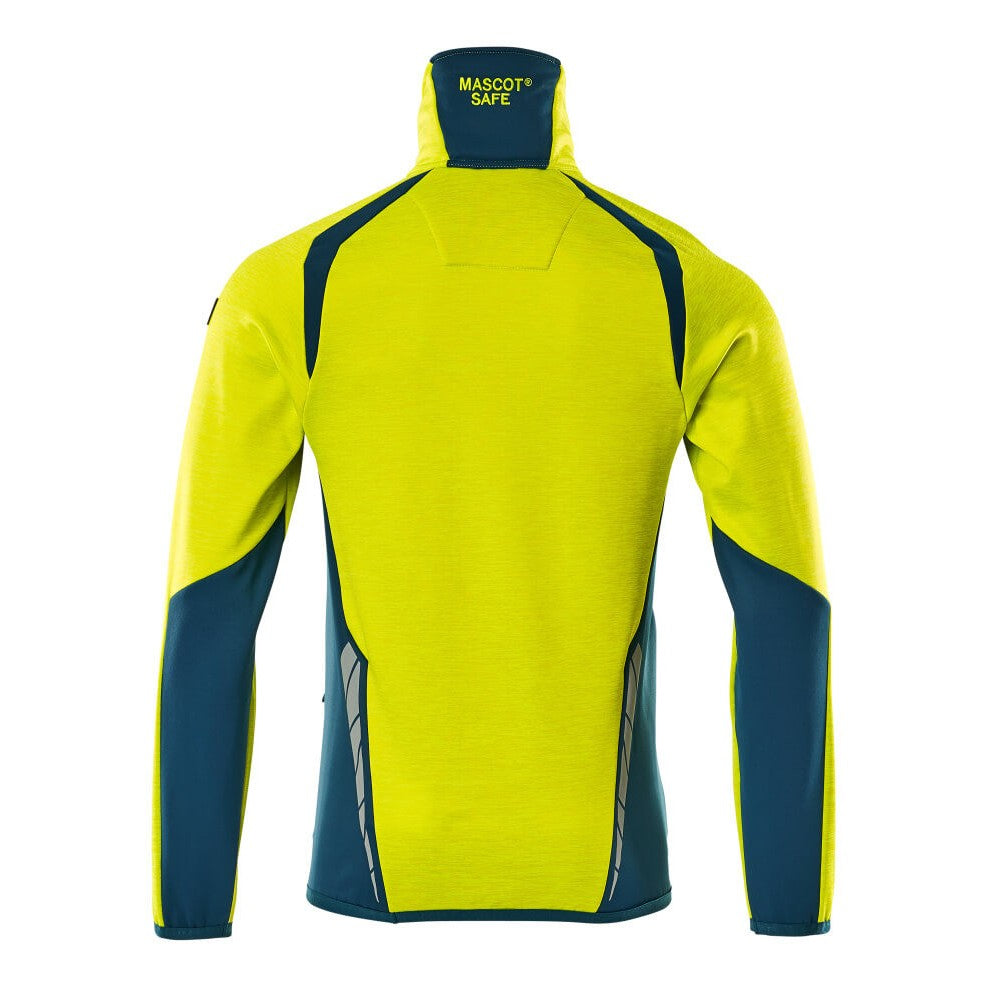 Hi Vis Yellow-Dark Petroleum - Back - Mascot Mens Accelerate Safe Fleece Half Zip Jumper