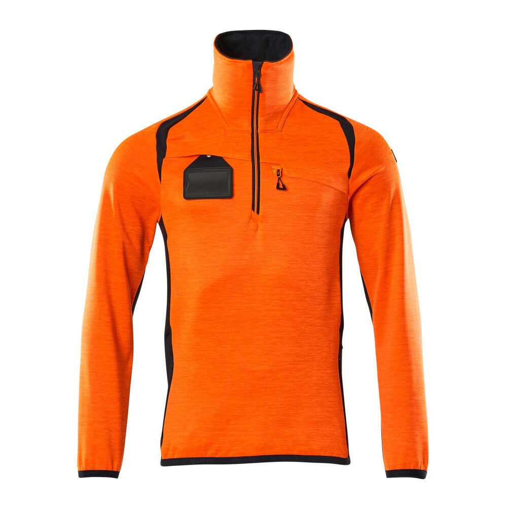 Hi Vis Orange-Dark Navy - Front - Mascot Mens Accelerate Safe Fleece Half Zip Jumper