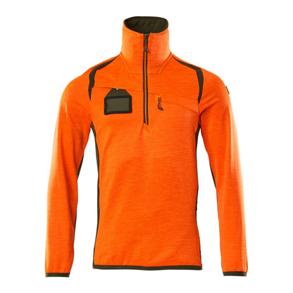Hi Vis Orange-Moss Green - Front - Mascot Mens Accelerate Safe Fleece Half Zip Jumper