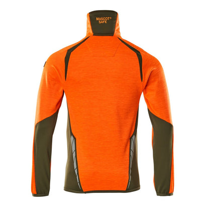 Hi Vis Orange-Moss Green - Back - Mascot Mens Accelerate Safe Fleece Half Zip Jumper