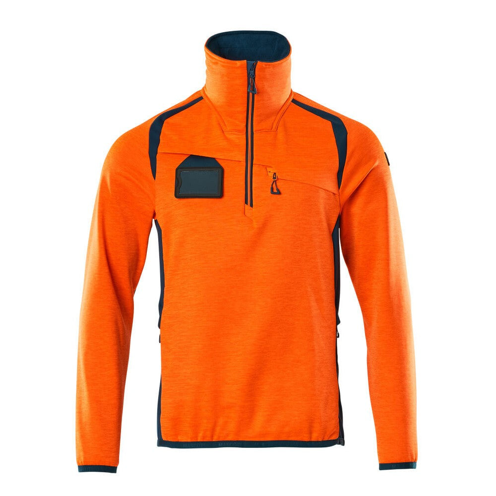 Hi Vis Orange-Dark Petroleum - Front - Mascot Mens Accelerate Safe Fleece Half Zip Jumper