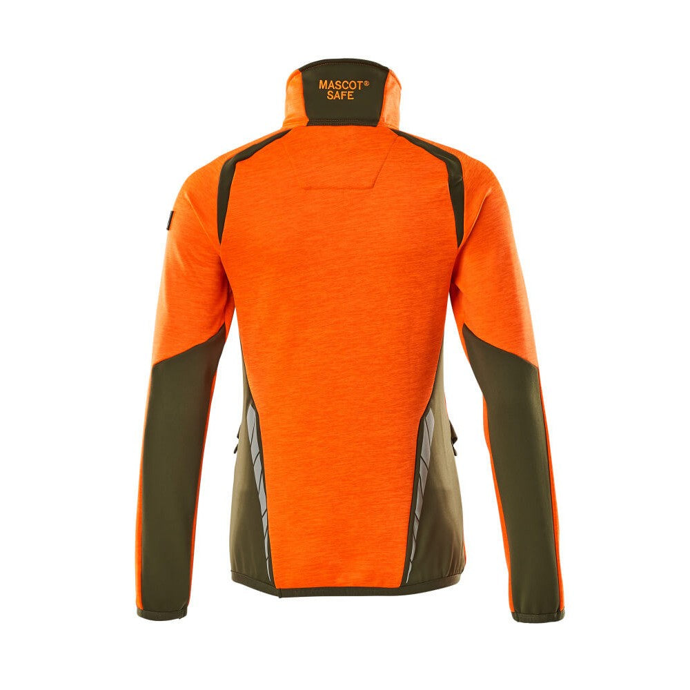 Hi Vis Orange-Moss Green - Back - Mascot Womens-Ladies Accelerate Safe Two Tone Fleece Half Zip Jumper