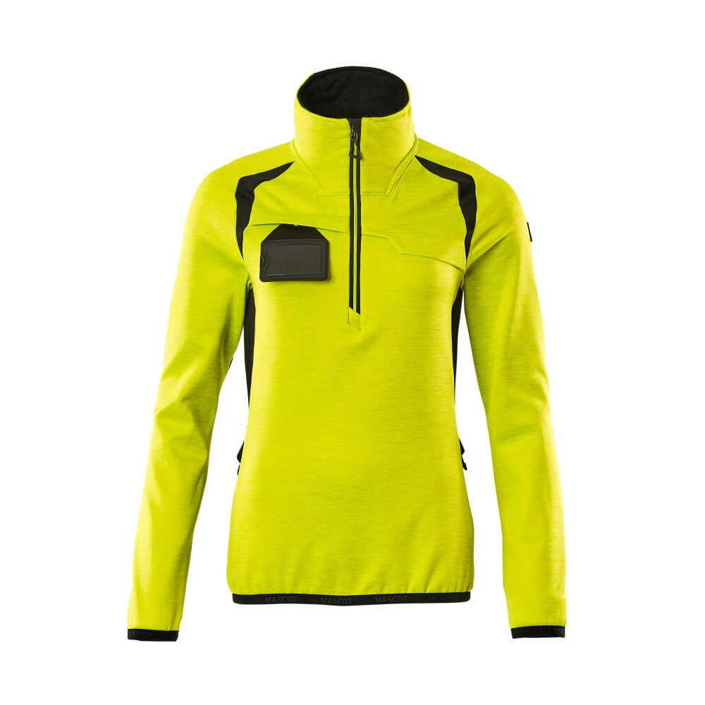 Hi Vis Yellow-Black - Front - Mascot Womens-Ladies Accelerate Safe Two Tone Fleece Half Zip Jumper
