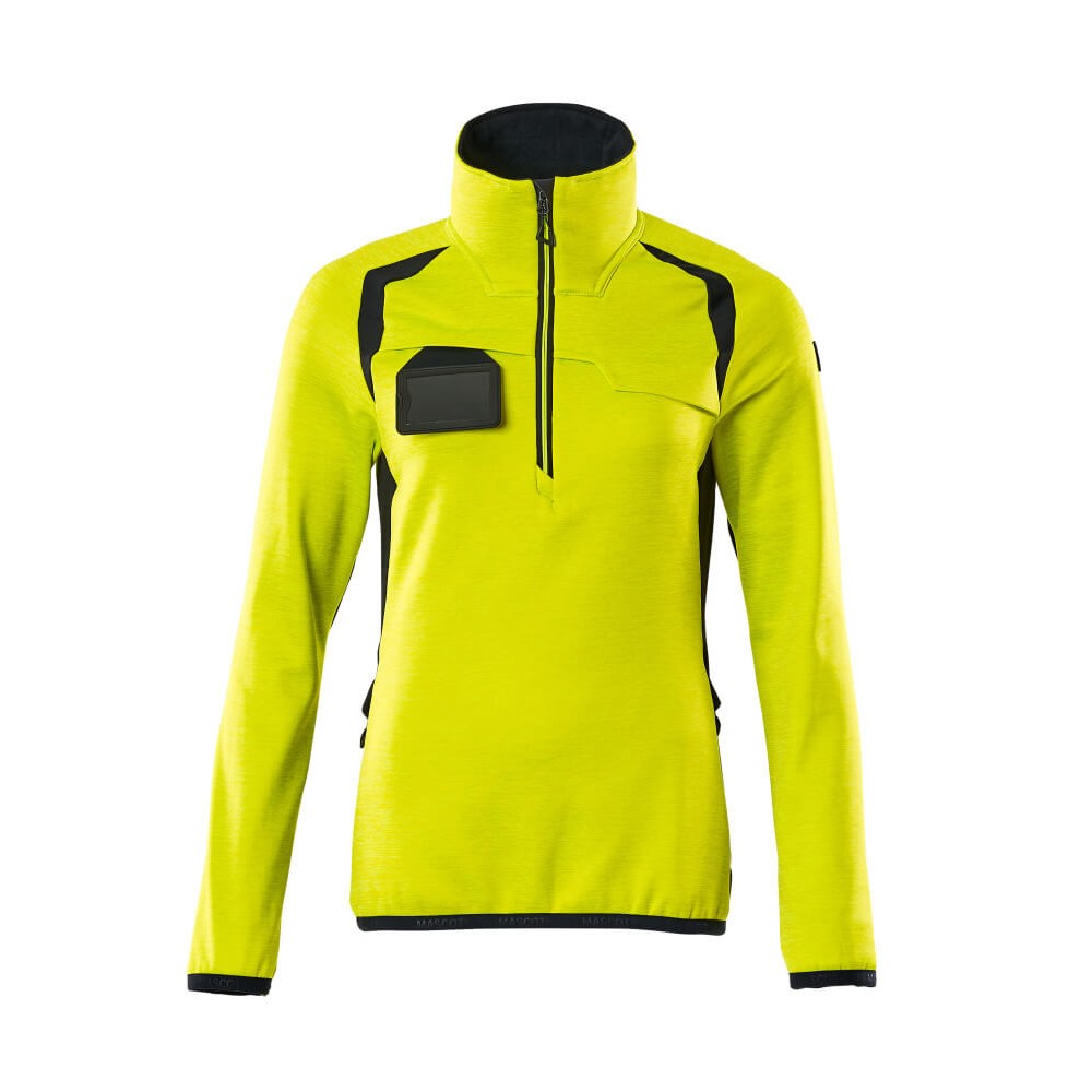 Hi Vis Yellow-Dark Navy - Front - Mascot Womens-Ladies Accelerate Safe Two Tone Fleece Half Zip Jumper