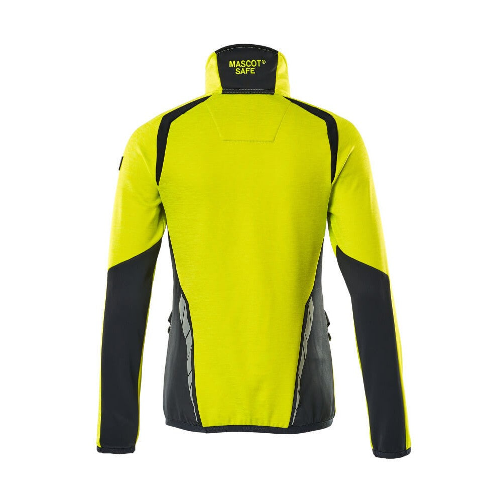 Hi Vis Yellow-Dark Navy - Back - Mascot Womens-Ladies Accelerate Safe Two Tone Fleece Half Zip Jumper