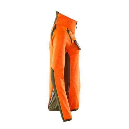 Hi Vis Orange-Moss Green - Side - Mascot Womens-Ladies Accelerate Safe Two Tone Fleece Half Zip Jumper