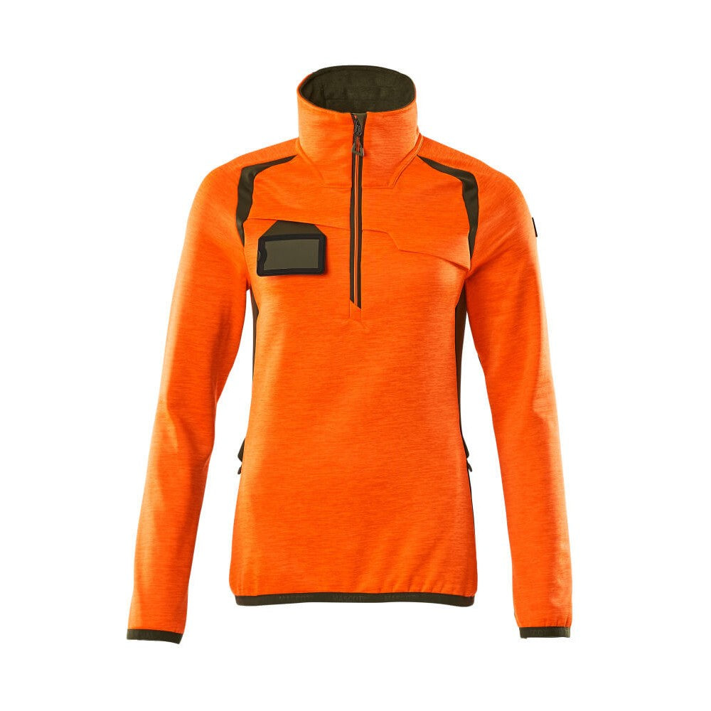 Hi Vis Orange-Moss Green - Front - Mascot Womens-Ladies Accelerate Safe Two Tone Fleece Half Zip Jumper