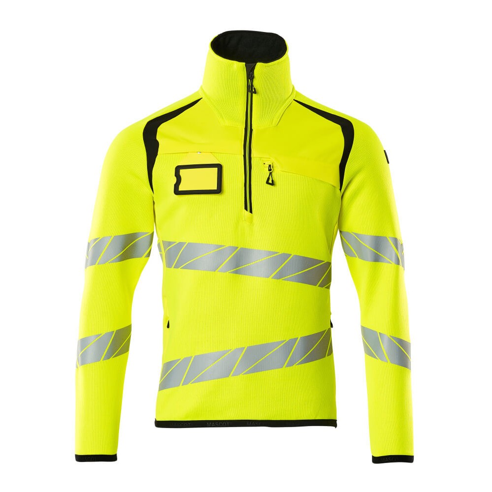 Hi Vis Yellow-Black - Front - Mascot Mens Accelerate Safe Knitted Half Zip Jumper