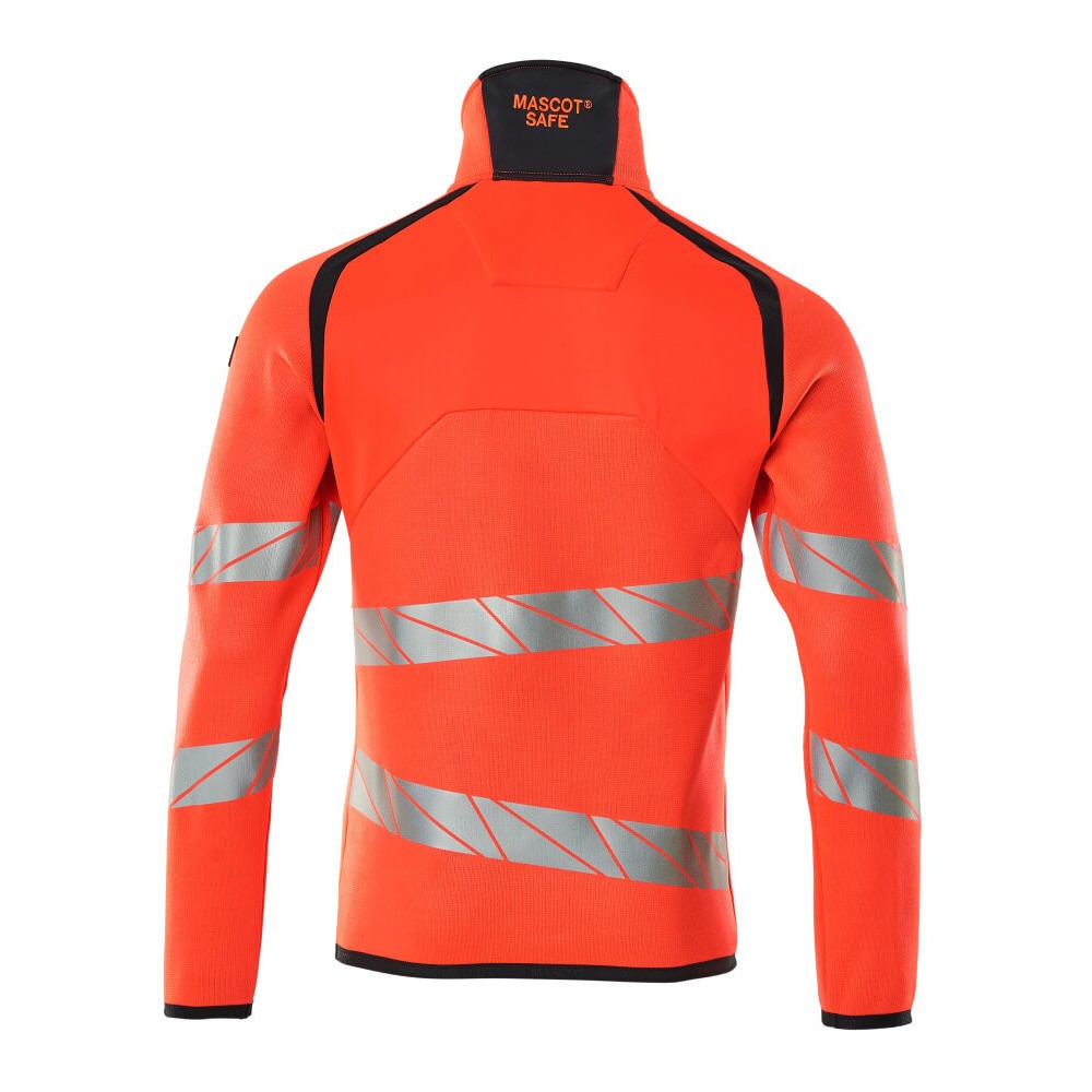 Hi Vis Red-Dark Navy - Back - Mascot Mens Accelerate Safe Knitted Half Zip Jumper
