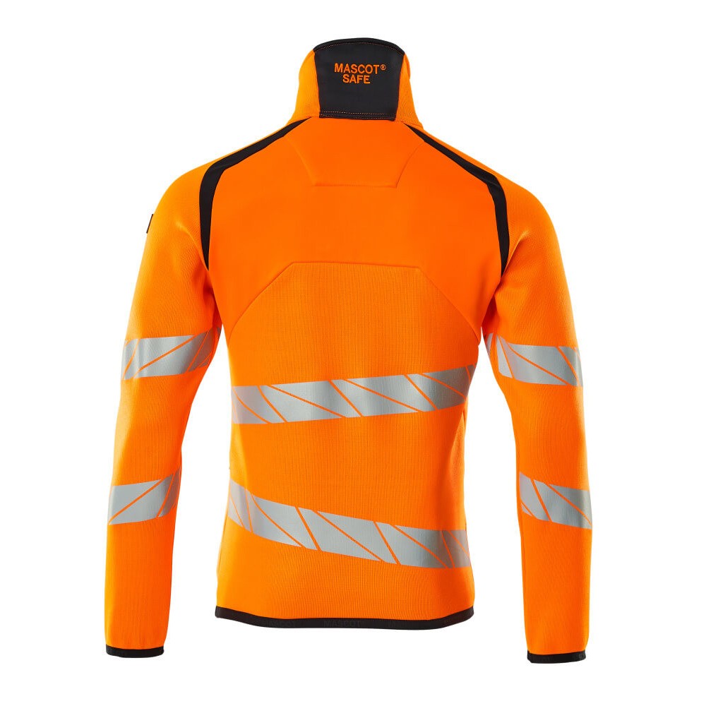 Hi Vis Orange-Dark Navy - Back - Mascot Mens Accelerate Safe Knitted Half Zip Jumper