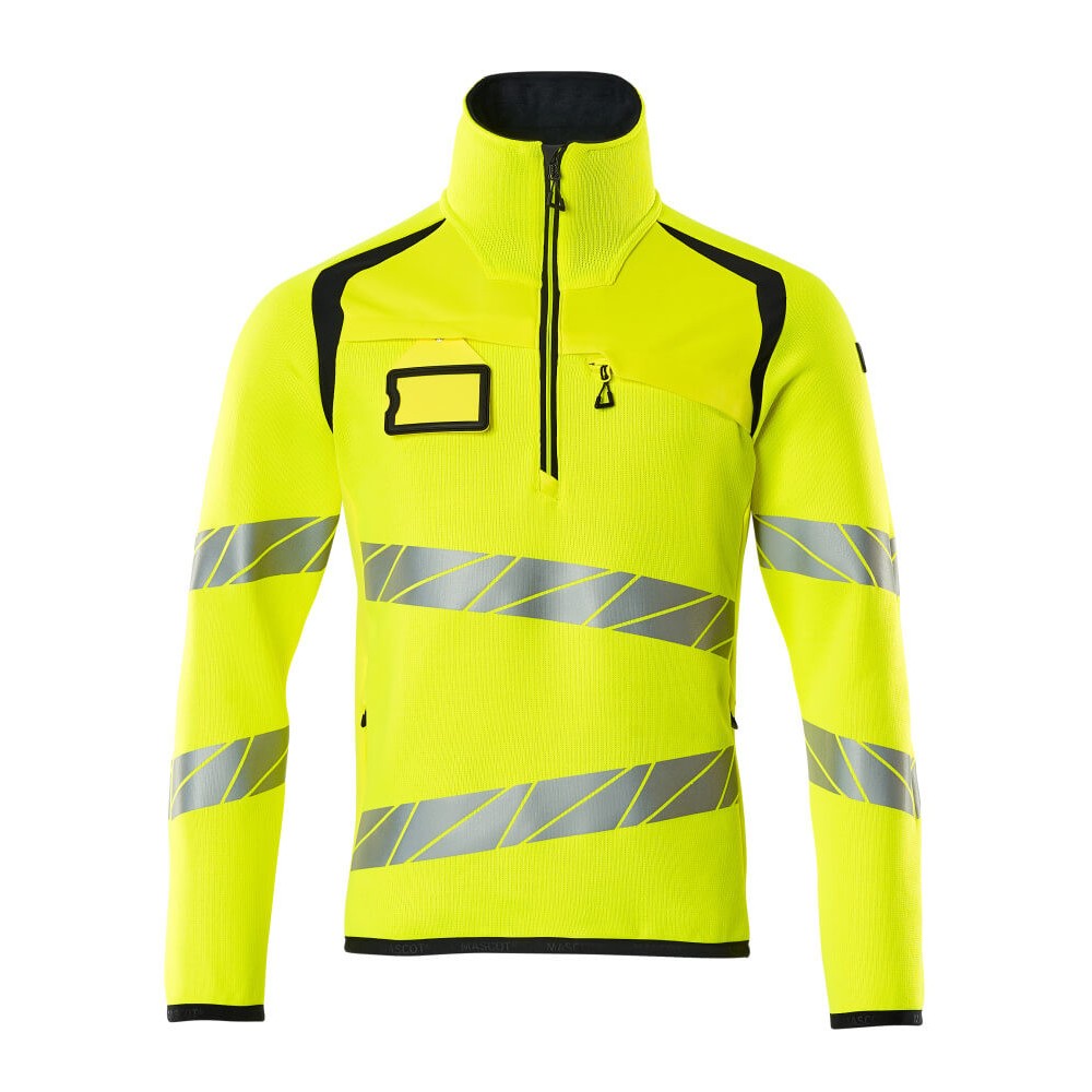 Hi Vis Yellow-Dark Navy - Front - Mascot Mens Accelerate Safe Knitted Half Zip Jumper