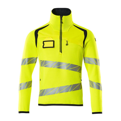 Hi Vis Yellow-Dark Navy - Front - Mascot Mens Accelerate Safe Knitted Half Zip Jumper