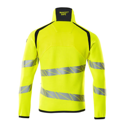 Hi Vis Yellow-Dark Navy - Back - Mascot Mens Accelerate Safe Knitted Half Zip Jumper