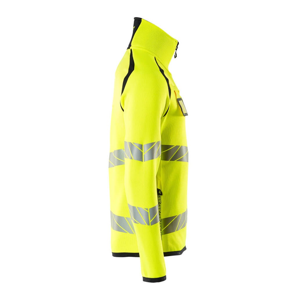 Hi Vis Yellow-Dark Navy - Side - Mascot Mens Accelerate Safe Knitted Half Zip Jumper