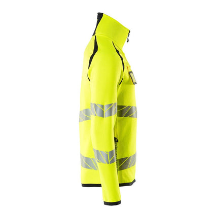 Hi Vis Yellow-Dark Navy - Side - Mascot Mens Accelerate Safe Knitted Half Zip Jumper