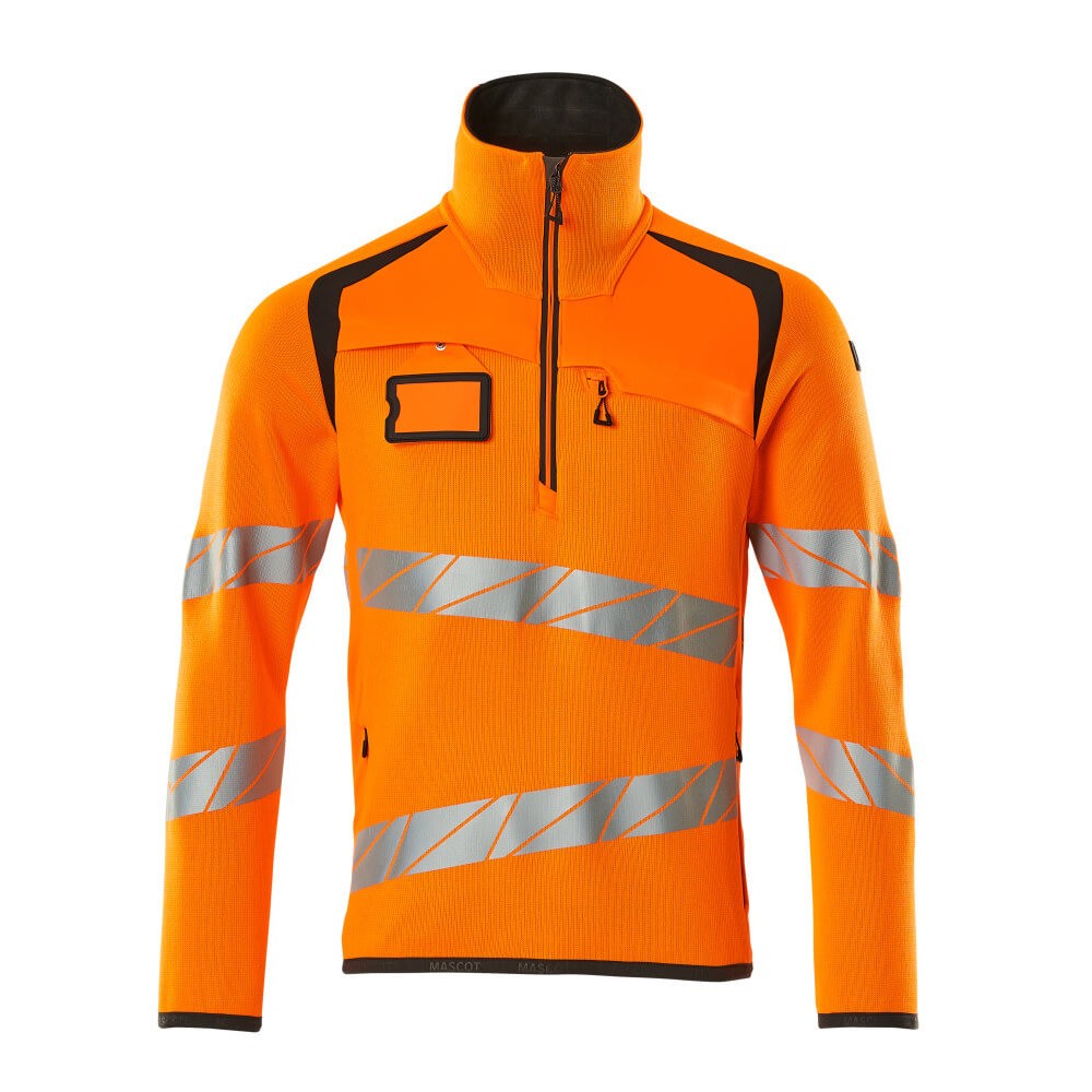 Hi Vis Orange-Dark Anthracite - Front - Mascot Mens Accelerate Safe Knitted Half Zip Jumper