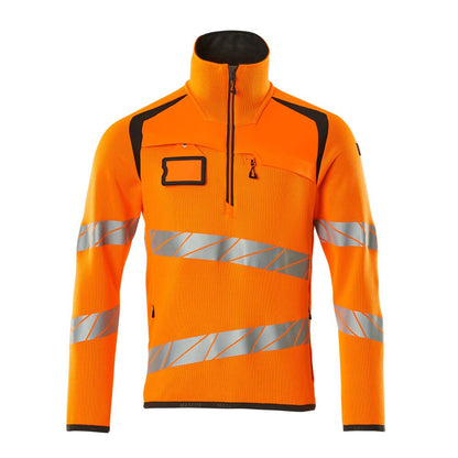 Hi Vis Orange-Dark Anthracite - Front - Mascot Mens Accelerate Safe Knitted Half Zip Jumper