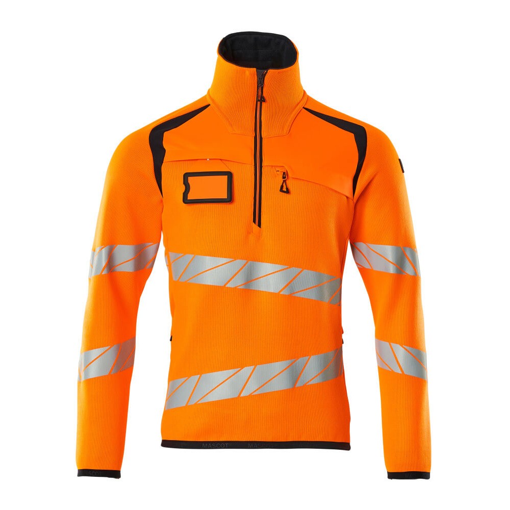Hi Vis Orange-Dark Navy - Front - Mascot Mens Accelerate Safe Knitted Half Zip Jumper