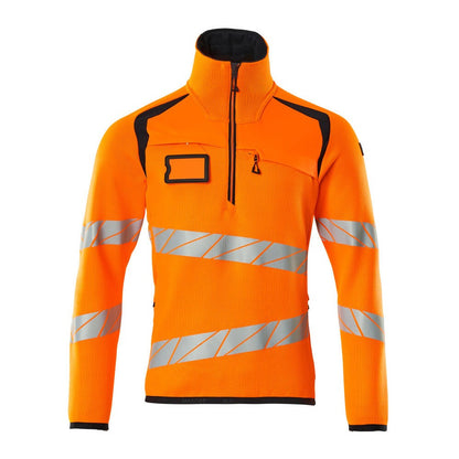 Hi Vis Orange-Dark Navy - Front - Mascot Mens Accelerate Safe Knitted Half Zip Jumper