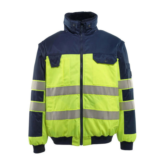 Hi Vis Yellow-Navy - Front - Mascot Mens Safe Image Livigno Hi-Vis Pilot Jacket