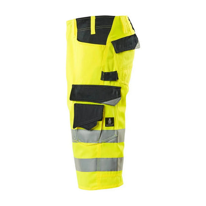Hi Vis Yellow-Dark Navy - Side - Mascot Mens Safe Supreme Luton Long Length Work Shorts